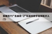 我要找个广东麻将（广东麻将教学视频新手入门）