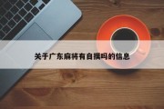 关于广东麻将有自摸吗的信息